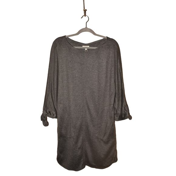 MAX STUDIO NEW $98 3/4 Sleeve Heavy Knit Shift Dress w/ Tie Cuffs Charcoal Small - Picture 1 of 3